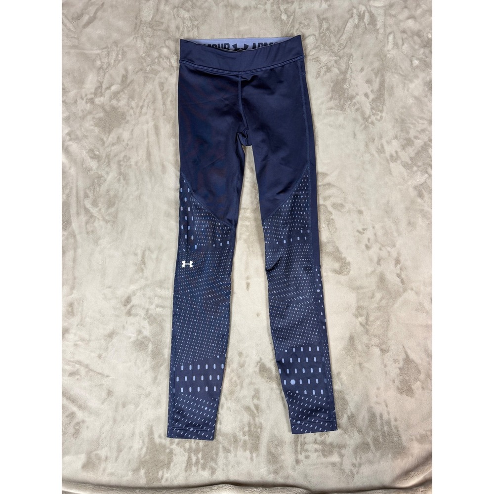 Under Armour HeatGear Navy Blue Geometric Pattern Compression Leggings Womens